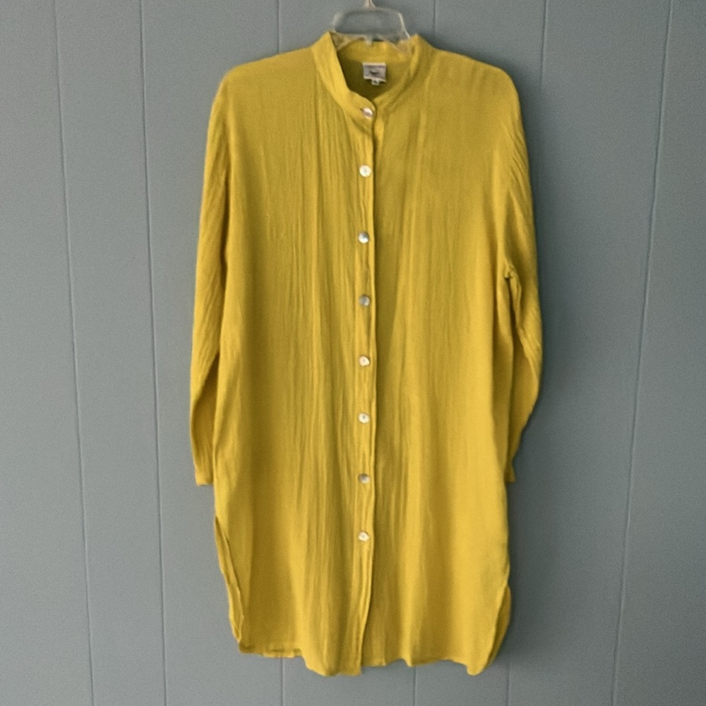 Vintage Cotton By Caramella Yellow Crinkle Gauze Tunic Lagenlook Made in Greece